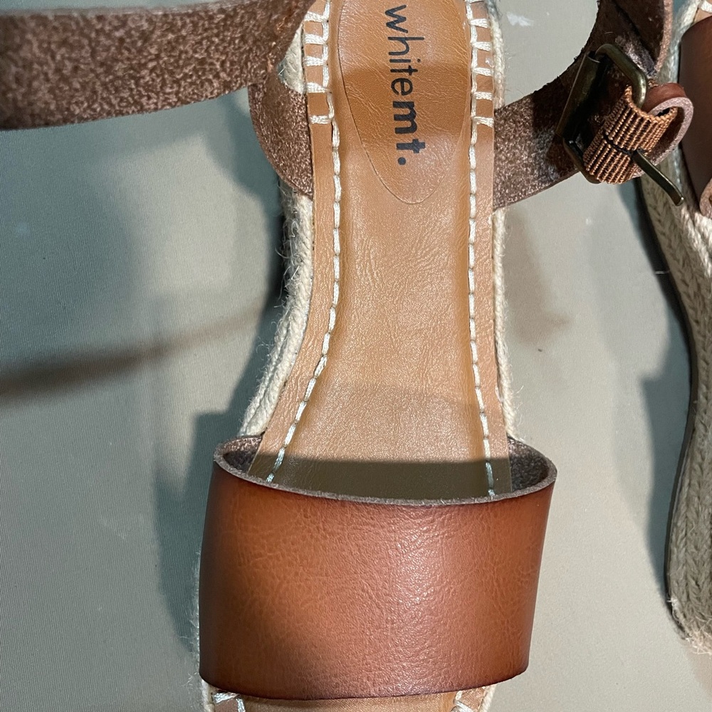Whitemt.Brown Leather Espadrille Sandal with Ankle Strap